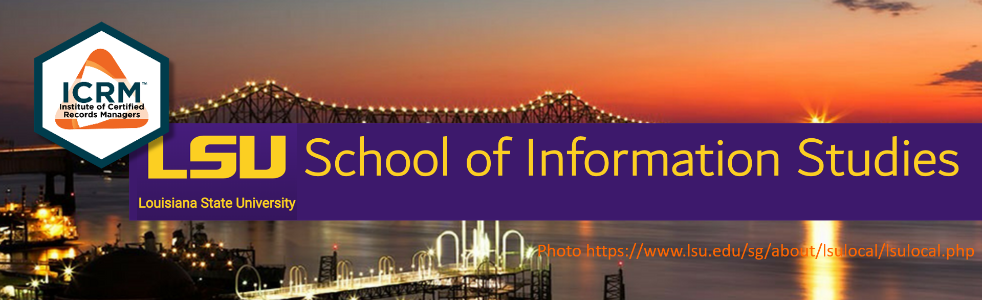 LSU School of Information Studies (SIS) with clickthrough URL to https://www.icrm.org/LSUOnline